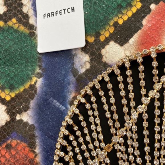 NWT AREA NYC crystal fringe rainbow snake print leather mini skirt - Picture 8 of 8